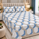 Luxury Blue & Beige Geometric Printed Bed Sheet