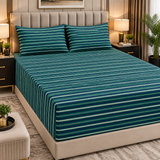 Classic Dark Green Multi Stripe Printed Bed Sheet