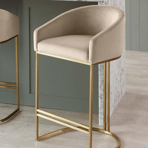Dakota Champagne Velvet & Metal Barstool - The Linen House