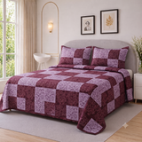 Elegant Wine Patchwork Printed Bedspread