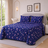 Royal Blue Ditsy Floral Printed Bedspread