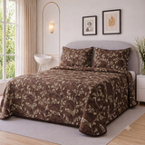 Elegant Chocolate Botanical Floral Printed Bedspread