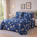 Midnight Blue Blossom Floral Printed Bedspread