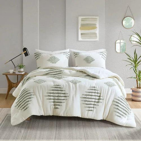 Light Green Tufted Duvet Cover Set - The Linen House