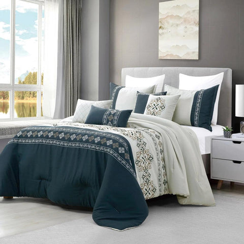 Color Combo Embroidery Duvet Set - The Linen House