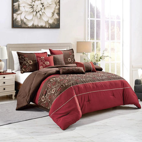 Maroon with Brown Combo Embroidery Duvet Set - The Linen House