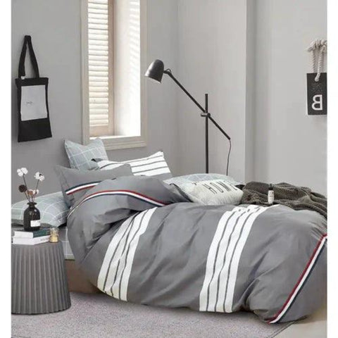 Gray & White Striped 100% Cotton Duvet Set – Soft and Stylish Bedding