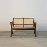 Wood Rattan Cane 2 Seater Sectional Sofa for Living Room