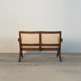 Wood Rattan Cane 2 Seater Sectional Sofa for Living Room