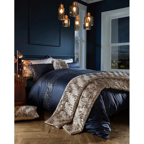 Solid Color Duvet Cover (Blue with black sequence) - The Linen House