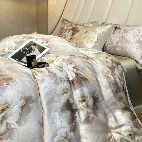 White Rose Vintage Printed Bedding Duvet Set