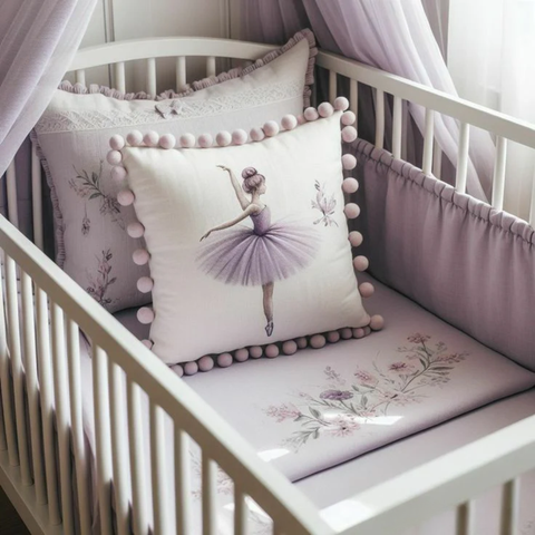 Lavender Ballet-Themed Baby Crib Bedding Set with Ballerina Pillow