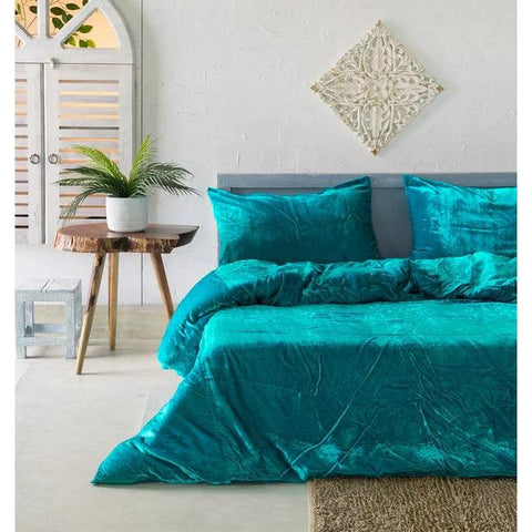 Plain Velvet Duvet Set ( Teal ) - The Linen House