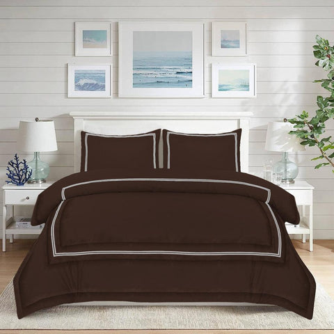 Baratta Comforter Set (Brown with White Bratta Stitch) - The Linen House