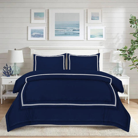 Baratta Comforter Set (Navy with White Bratta Stitch) - The Linen House