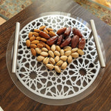 Islamic Pattern Wooden Sweets Tray With Acrylic Top - Gold/Silver
