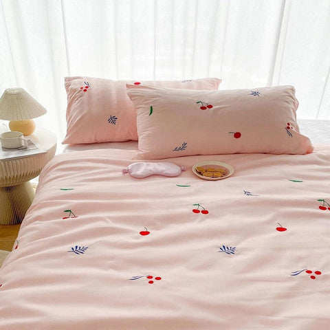 Cherry Embroidery Duvet Cover Set