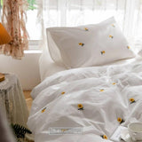 Daisy Flower Embroidery Duvet Cover Set