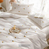 Daisy Flower Embroidery Duvet Cover Set