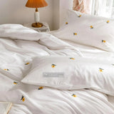 Daisy Flower Embroidery Duvet Cover Set