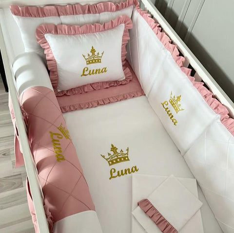 Pink Ruffle Lace Baby Set Cot - The Linen House