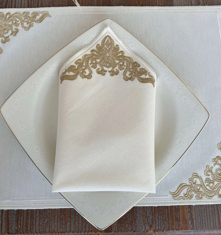 Evelyn Flower Design Embroidery Table Mats & Napkin - The Linen House