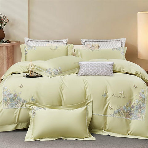 Lemon Bloom Premium Embroidery Duvet Set – Fresh & Elegant