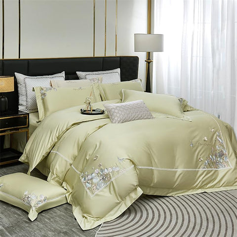 Lemon Bloom Premium Embroidery Duvet Set – Fresh & Elegant