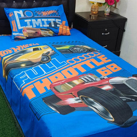 Hot Wheels Racing Cars Blue Bedsheet for Kids
