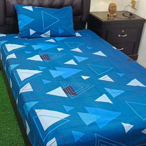 Cool Blue Triangle Print Bedsheet