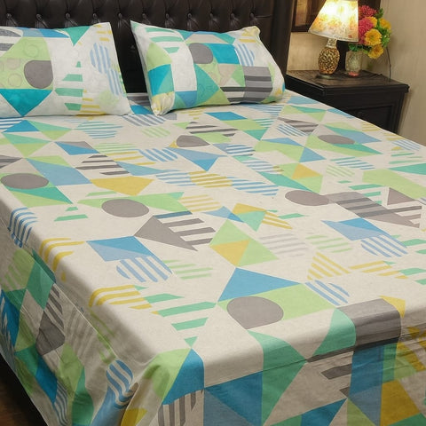 Geometric Pattern  Printed Bedsheet 3 pcs