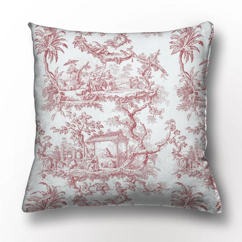 Red and White Classic Toile Decorative Cushion