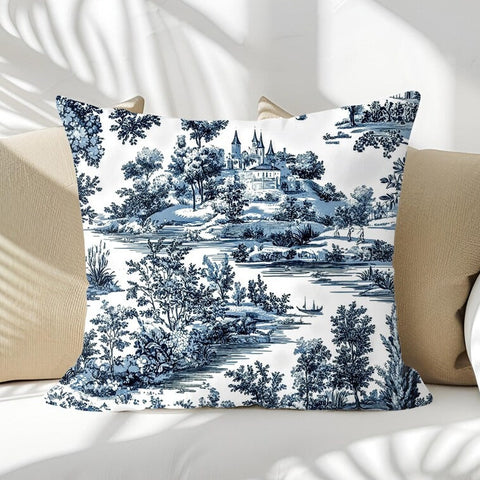 Charming Blue Toile Cushion Cover