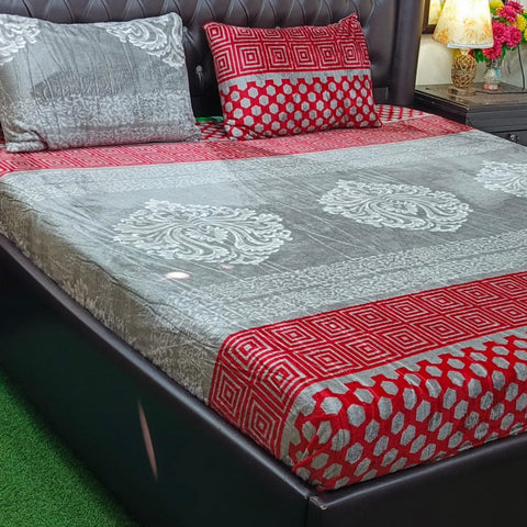 Red Grey Fleece Bed Set