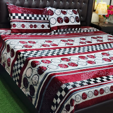 WinterFleece Bed Sheet| Red Black White Printed Design | Double Size