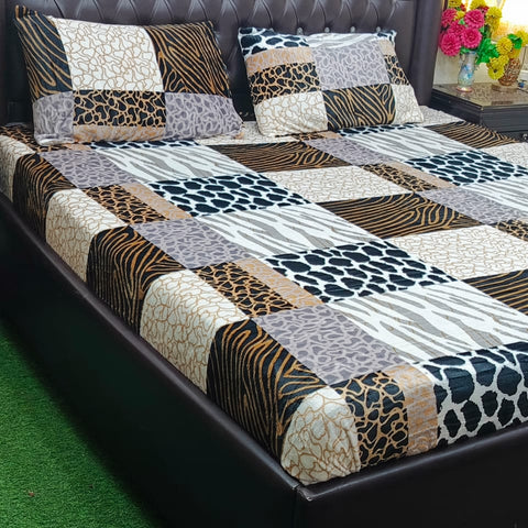 Animal Print Fleece Bed Sheet Set | Winter Soft | Patchwork Design | Double Bed
