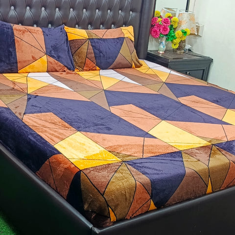 Navy & Mustard Geometric Fleece Bedsheet Set