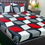 Bold Red & Black Multi-Tone Geometric Fleece Bed Set
