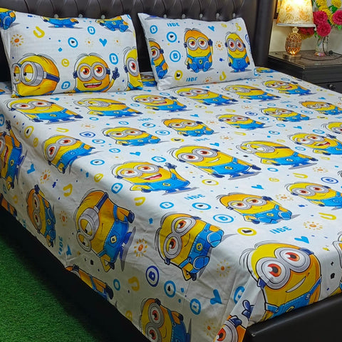 Cartoon Minions  Printed Bedsheet (3pcs)