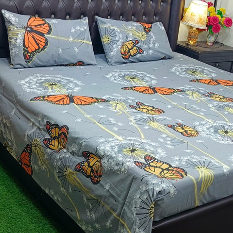 Butterfly & Dandelion Printed Bedsheet (3pcs)