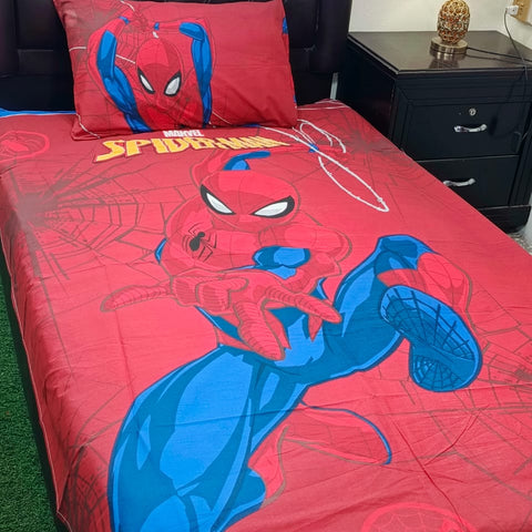Red Spider-Man Cartoon Bed Sheet for Kids – Soft & Stylish Single Bedding