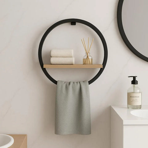Modern Round Wall Shelf With Towel Holder