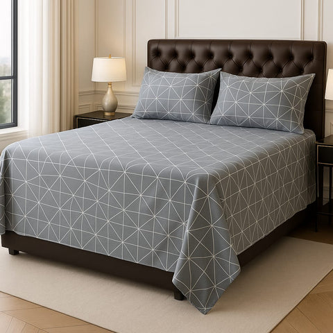 Grey & White Modern Grid Bedsheet (3pcs)