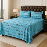 Blue Romantic Script Printed Bedsheet