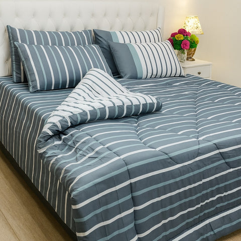 Premium Blue Stripe Quilt Set | Modern Printed Bedding