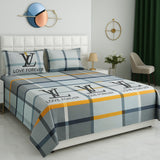 Grey & Blue Check Bedsheet Set | Durable & Soft | Double Bed