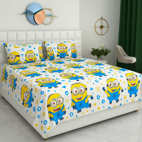 Minions Cartoon Printed Bedsheet (3pcs)