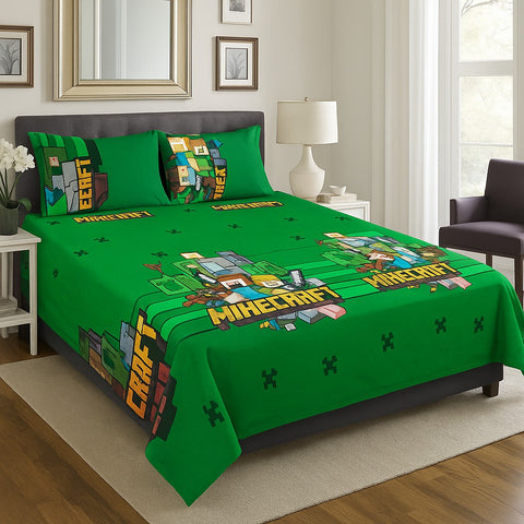 Minecraft Printed Bedsheet | Soft Fabric | Gamer Kids Bedding Set
