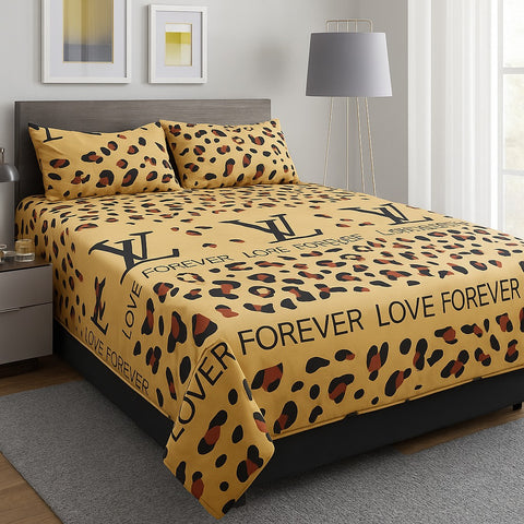 Love Forever Leopard Print Bedsheet Set (3pcs)