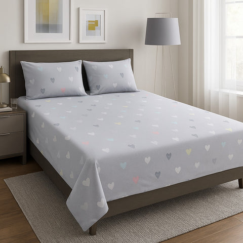 Grey Bedsheet with Cute Heart Print Bed Sheet (3pcs)